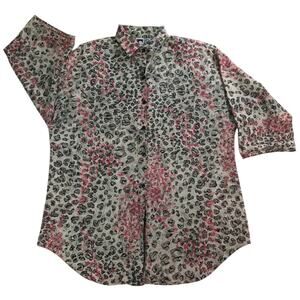 Vintage East River Clothing Co Large Leopard Print Cotton Button Front Shirt